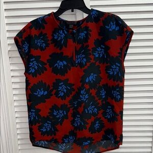 J. Crew Red and Blue Floral Blouse
